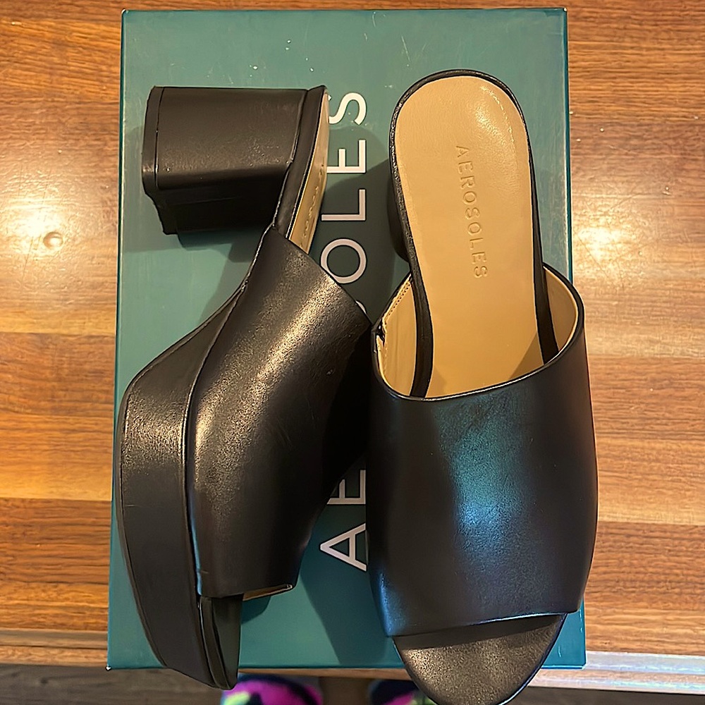 Aerosoles platform one banded slide, in leather, size 7